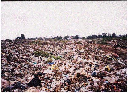 a view of the dumping site of municipal wastes in Phnom Penh, Cambodia